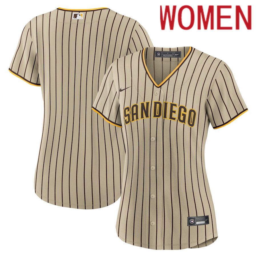 Women San Diego Padres Blank Nike Tan Alternate Replica Team MLB Jersey